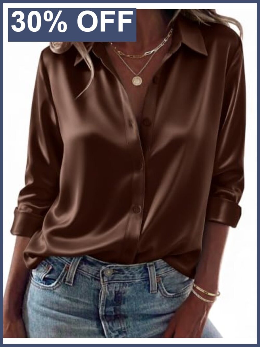 Womens Satin Button Down Shirt Long Sleeve Blouse Dressy Work Top
